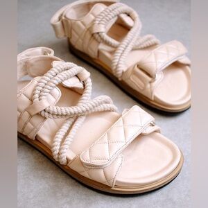 ALOHA S Hook Loop Braided Rope Sandals Beige Leather Size 37 Platform Summer